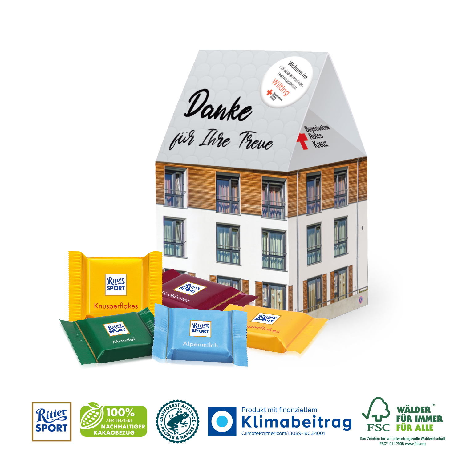 3D Präsent Haus Ritter SPORT Schokotäfelchen, inkl. 4-farbigem Druck