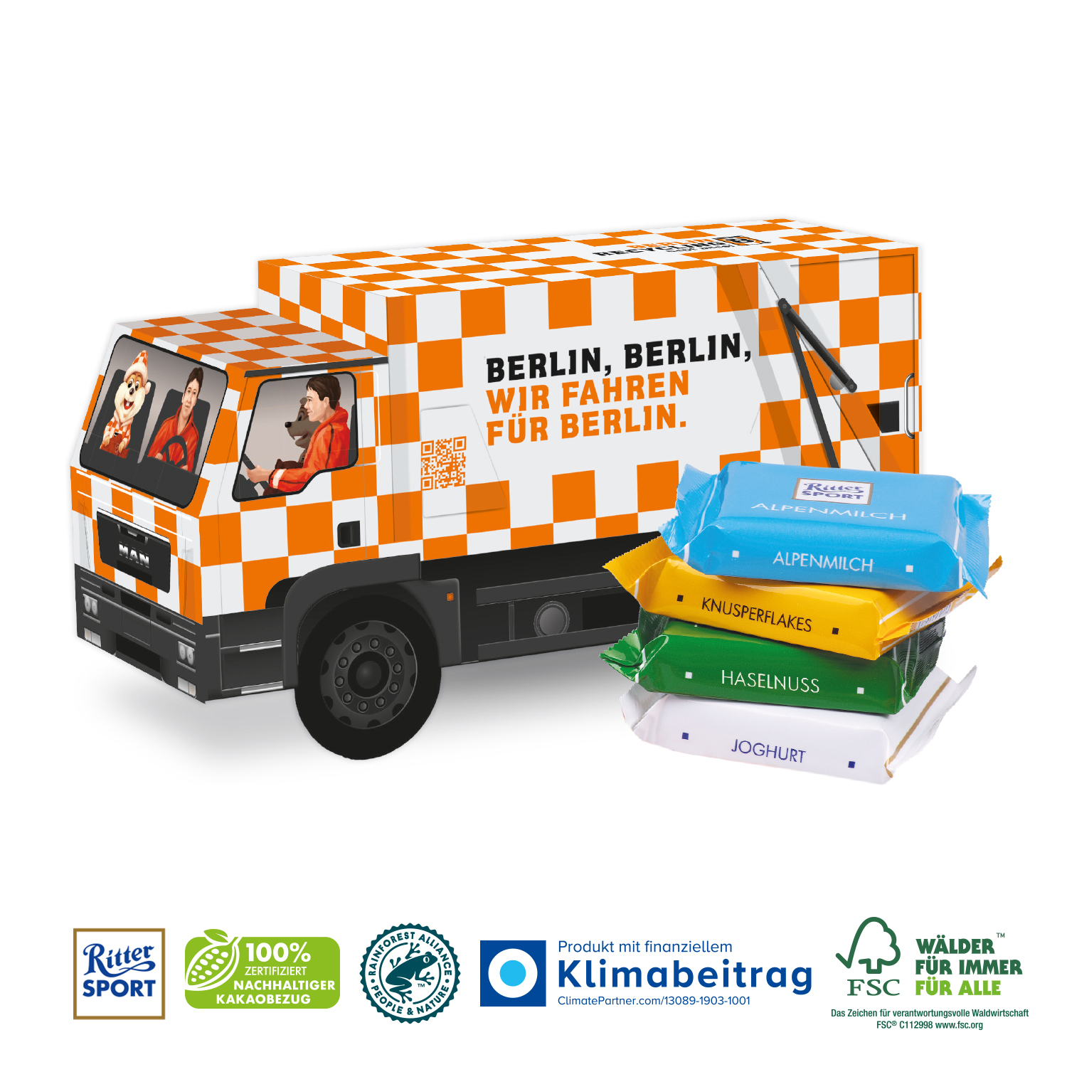 3D Präsent LKW Ritter SPORT Minis, inkl. 4-farbigem Druck
