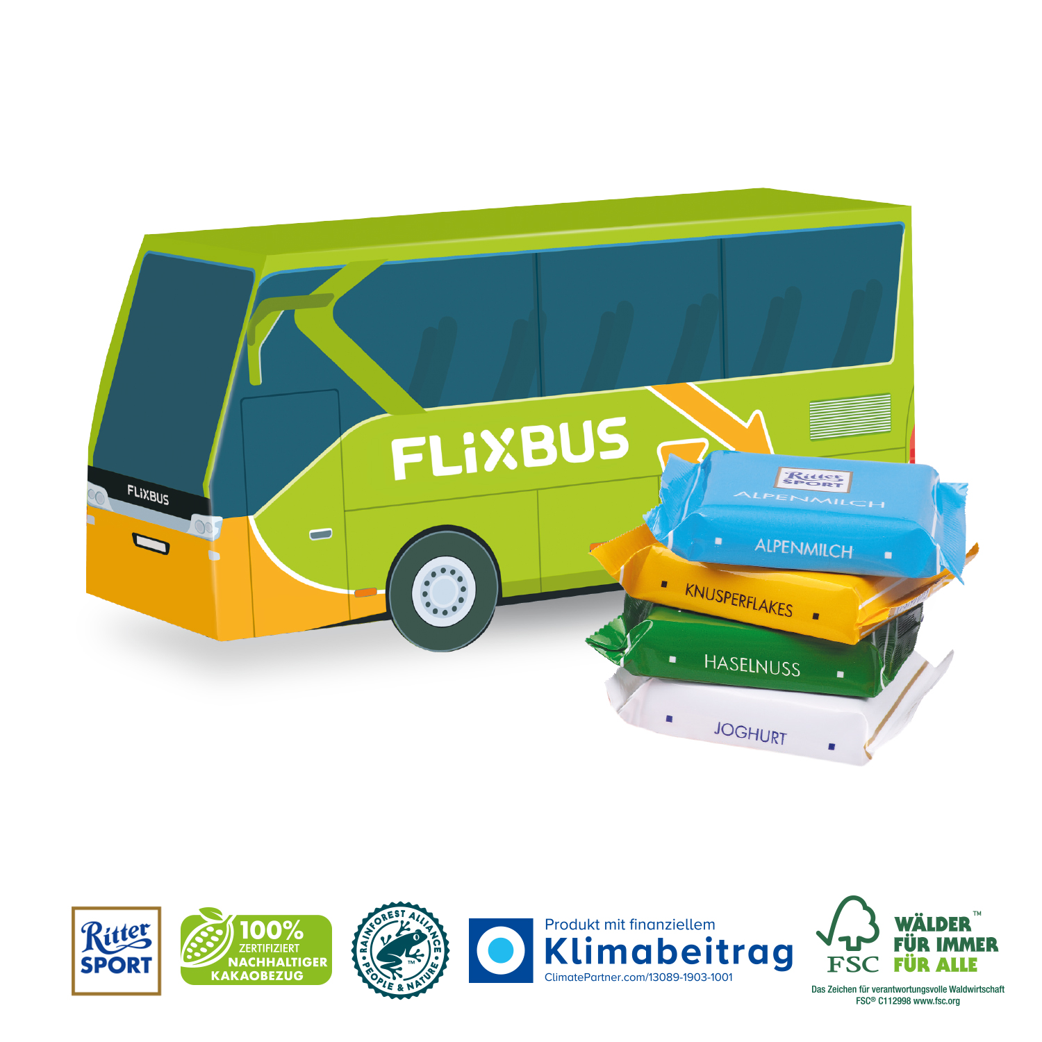 3D Präsent Bus Ritter SPORT Mini´s, inkl. 4-farbigem Druck