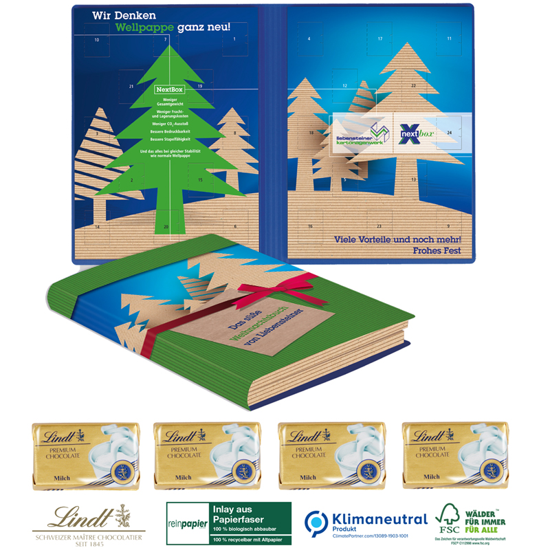 Adventskalender Organic Weihnachtsbuch Exklusiv Lindt Täfelchen, inkl. 4-farbigem Druck Adventskalender Organic Weihnachtsbuch Exklusiv Lindt Täfelchen, inkl. 4-farbigem Druck