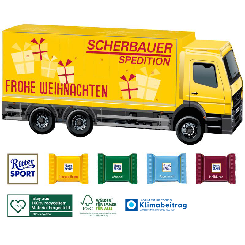 3D Adventskalender LKW Ritter SPORT, inkl. 4-farbigem Druck