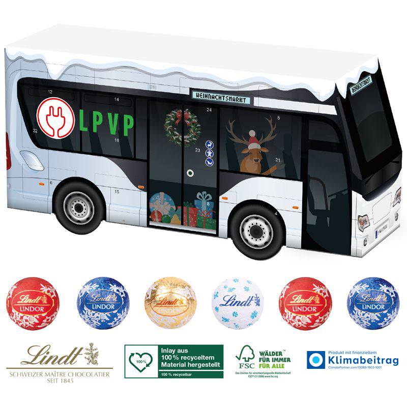 3D Adventskalender Lindt Bus, inkl. 4-farbigem Druck 3D Adventskalender Lindt Bus, inkl. 4-farbigem Druck