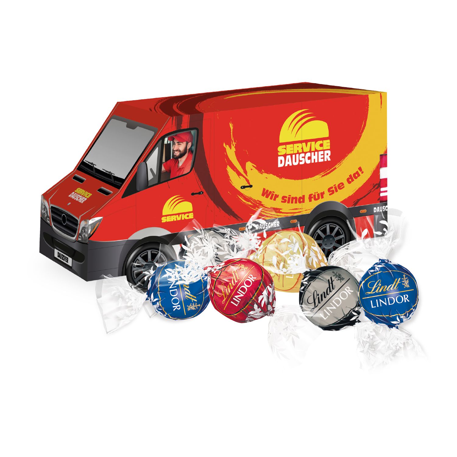 3D Präsent Transporter Lindt Lindor Pralinés, inkl. 4-farbigem Druck 3D Präsent Transporter Lindt Lindor Pralinés, inkl. 4-farbigem Druck