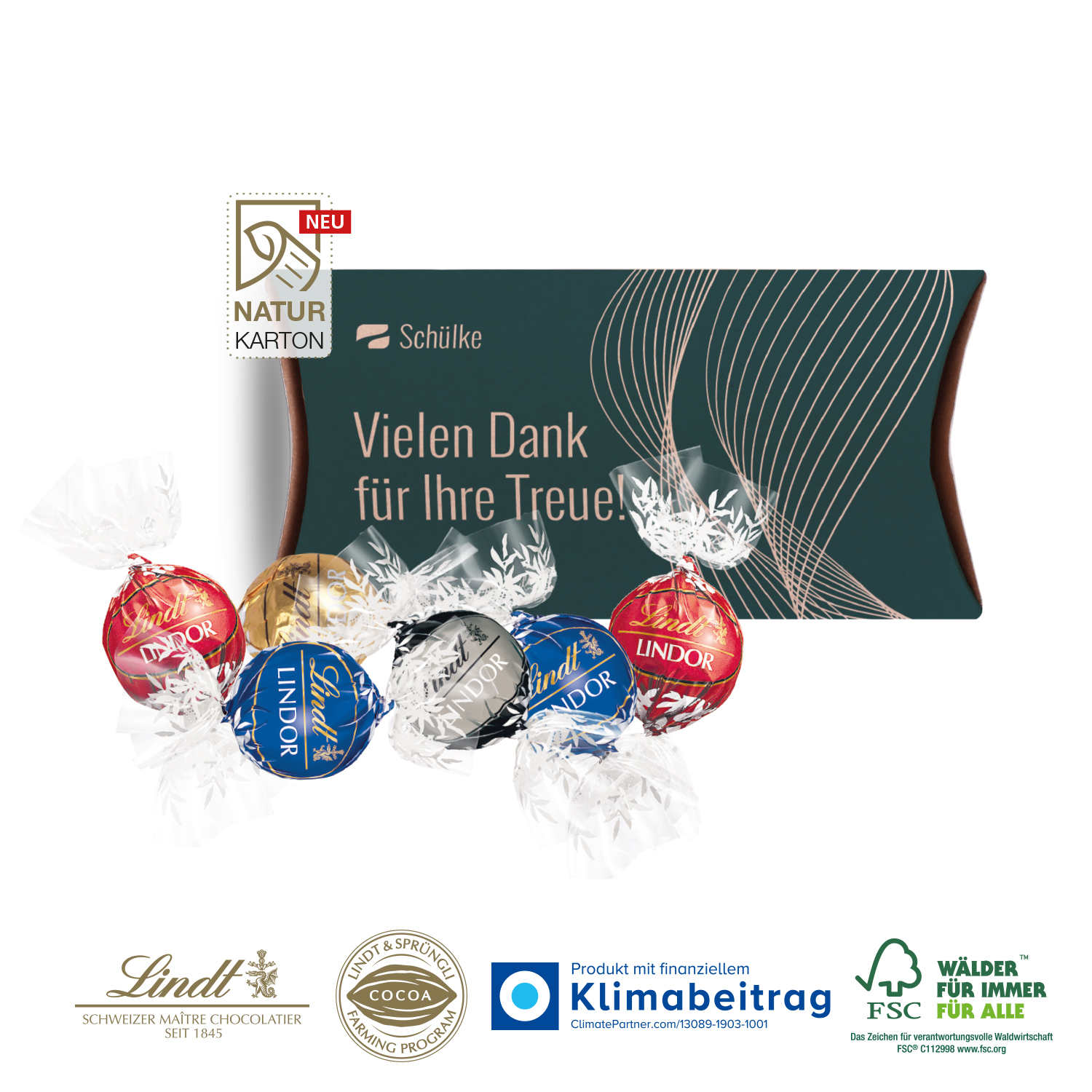 Kissenverpackung „Creative“ mit Lindt Lindor, inkl. 4-farbigem Druck Kissenverpackung „Creative“ mit Lindt Lindor, inkl. 4-farbigem Druck