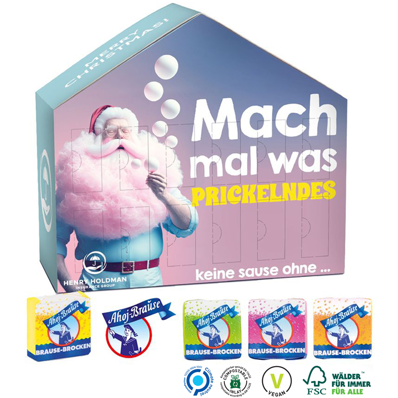 Adventskalender Haus mit Ahoj Brause Brocken, inkl. 4-farbigem Druck