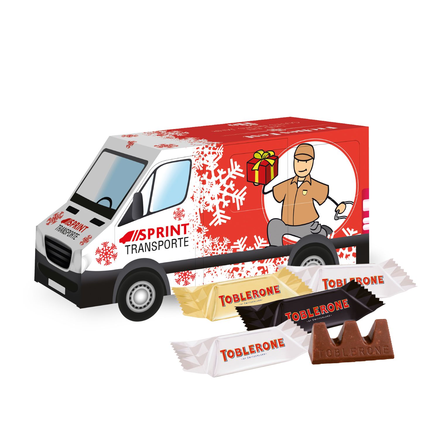 3D Weihnachts Transporter Toblerone, inkl. 4-farbigem Druck 3D Weihnachts Transporter Toblerone, inkl. 4-farbigem Druck