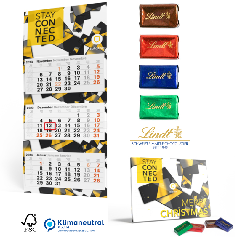 Adventskalender Lindt Naps mit Jahreskalender Eco, inkl. 4-farbigem Druck 