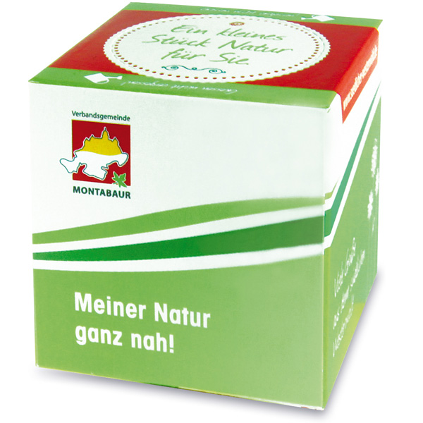 Pflanz-Würfel mit Eierbaumsamen Pflanz-Würfel mit Eierbaumsamen 2.0, inkl. 4-farbigem Druck