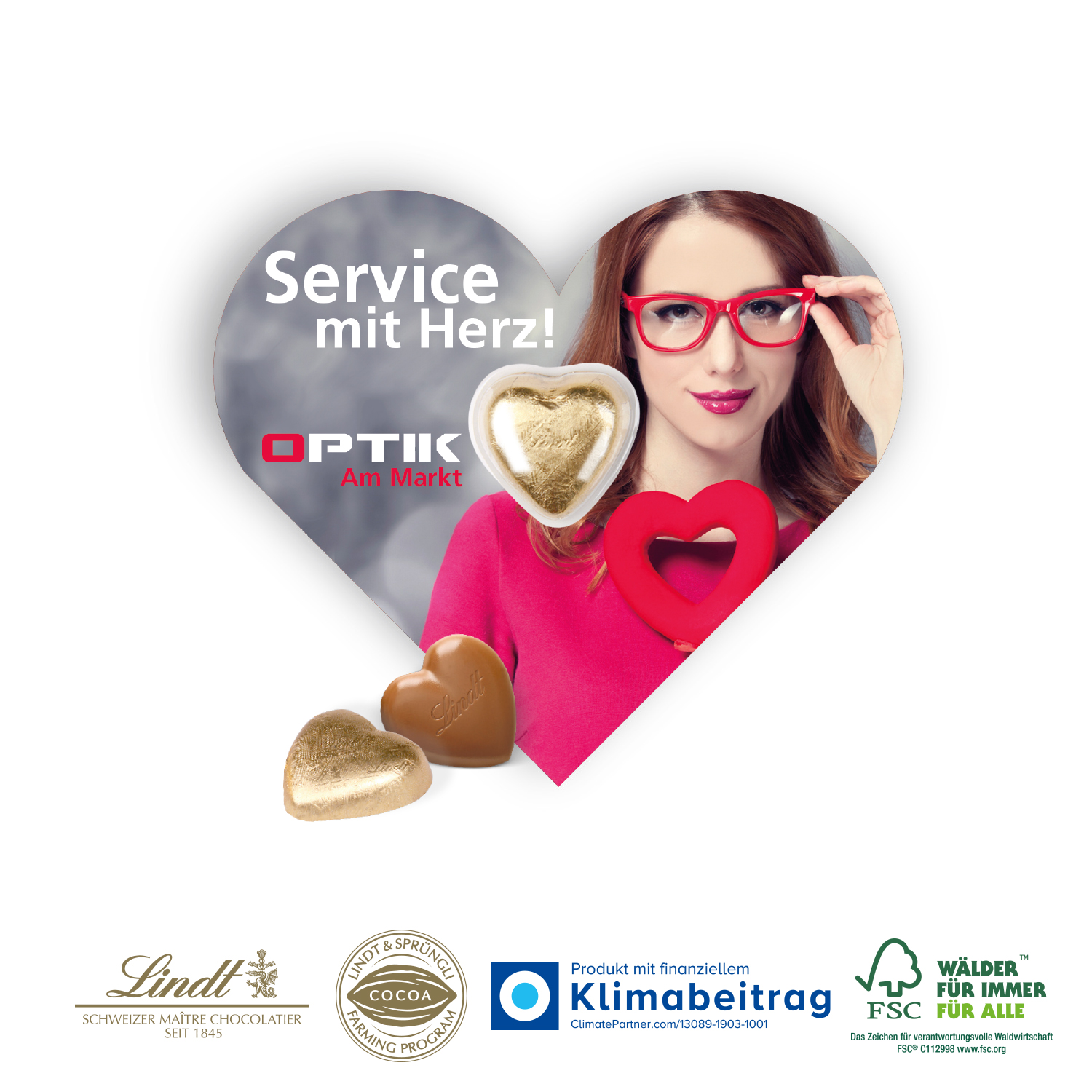 Schokokarte „Business“ Herz mit Lindt Schokoladenherz, inkl. 4-farbigem Druck