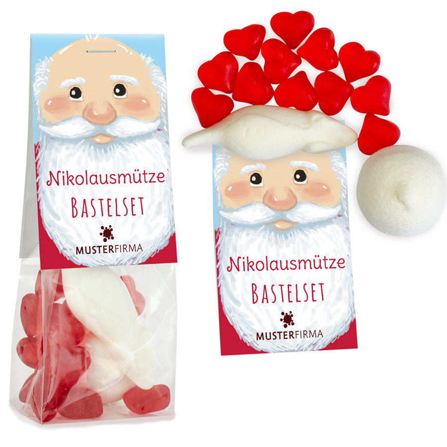 Naschbeutel Nikolausmütze Bastelset, inkl. 4-farbigem Druck 