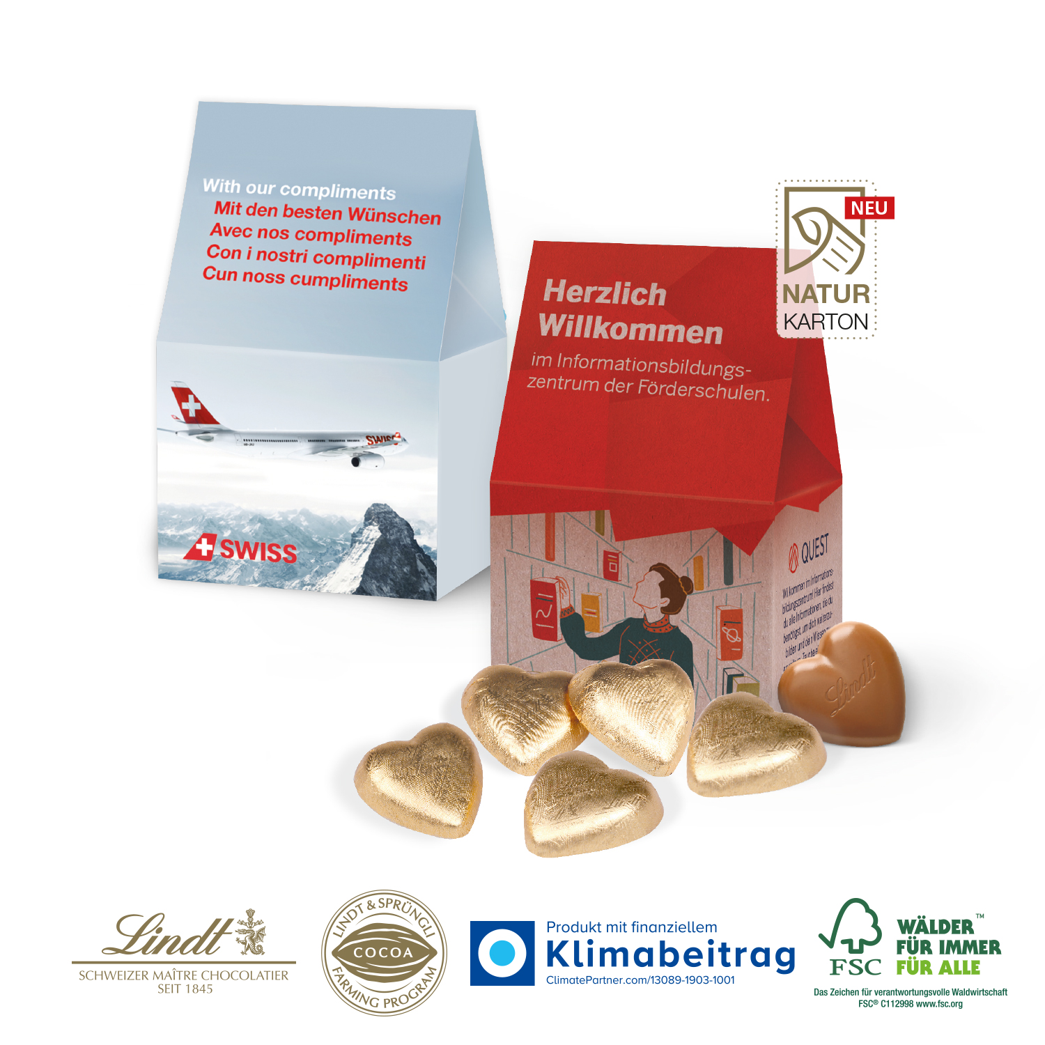 Businesspräsent Selection Mini Lindt Schokoherzen, inkl. 4-farbigem Druck Businesspräsent Selection Mini Lindt Schokoherzen, inkl. 4-farbigem Druck