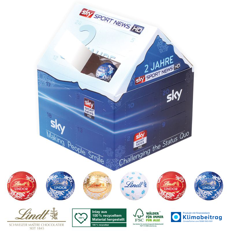 Adventskalender Lindt Weihnachtshaus, inkl. 4-farbigem Druck