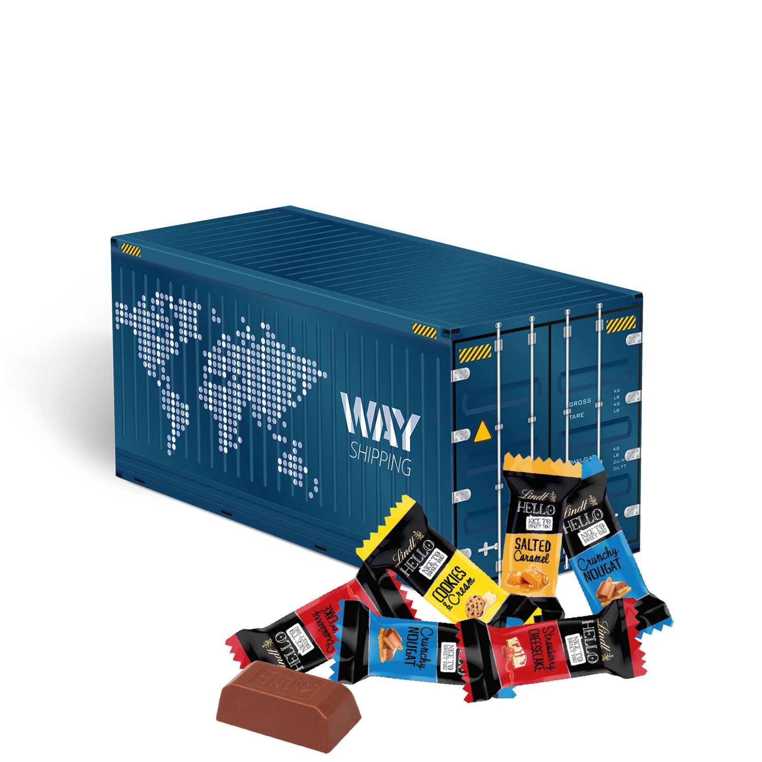 3D Weihnachts-Container Lindt HELLO, inkl. 4-farbigem Druck