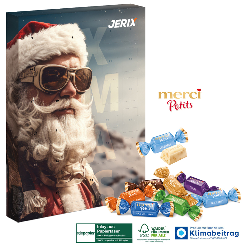 Adventskalender mit Merci Petits Inlay aus Papierfaser, inkl. 4-farbigem Druck Adventskalender mit Merci Petits Inlay aus Papierfaser, inkl. 4-farbigem Druck