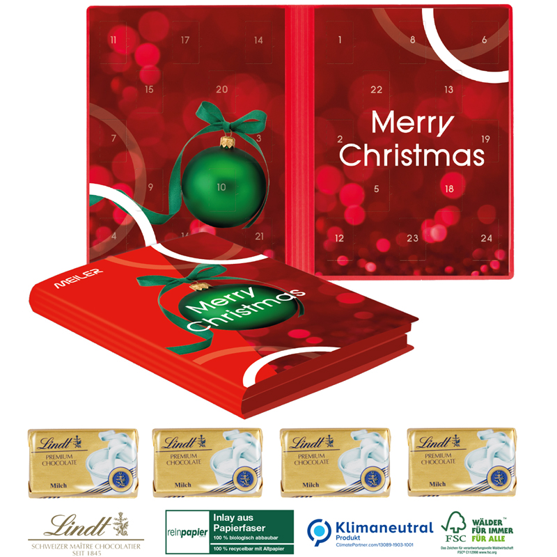 Adventskalender Organic Weihnachtsbuch Exklusiv Lindt Täfelchen, inkl. 4-farbigem Druck Adventskalender Organic Weihnachtsbuch Exklusiv Lindt Täfelchen, inkl. 4-farbigem Druck