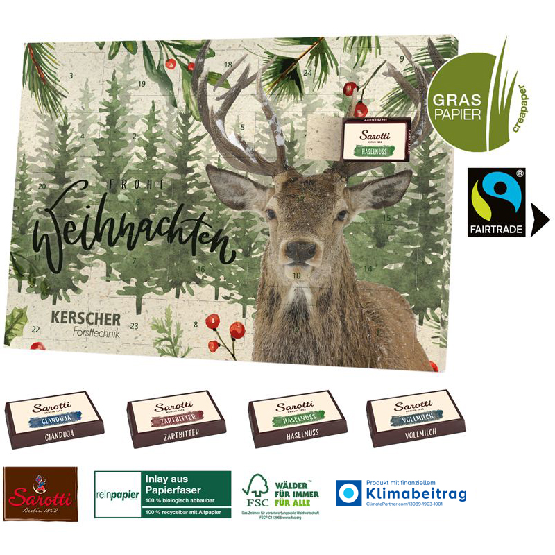 Tisch-Adventskalender Organic Graspapier mit Fairtrade-Kakao, inkl. 4-farbigem Druck Tisch-Adventskalender Organic Graspapier mit Fairtrade-Kakao, inkl. 4-farbigem Druck