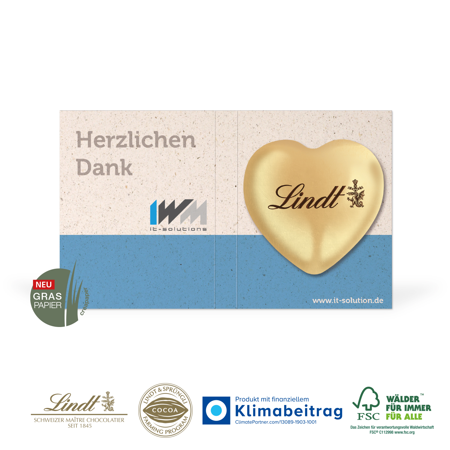 Werbe-Klappkarte mit Lindt Schokoherz 20 g, inkl. 4-farbigem Druck Werbe-Klappkarte mit Lindt Schokoherz 20 g, inkl. 4-farbigem Druck