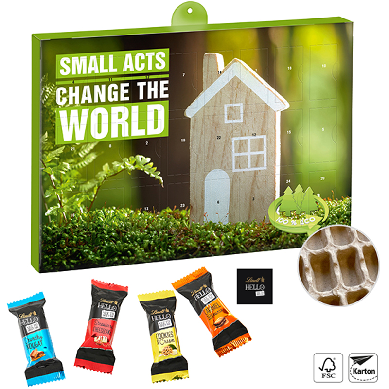 Premium Präsent-Adventskalender Eco Lindt Hello Mini, inkl. 4-farbigem Druck