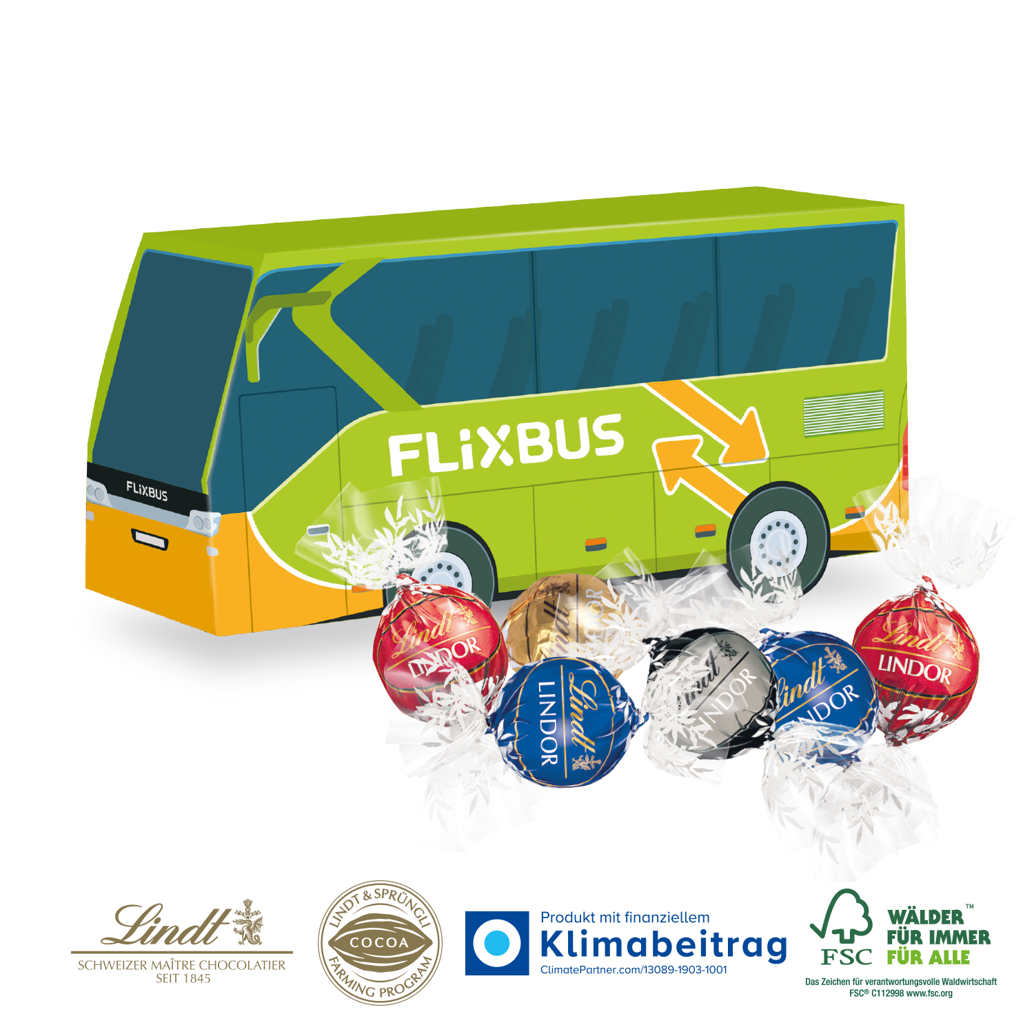 3D Präsent Bus Lindt Lindor Pralinés, inkl. 4-farbigem Druck