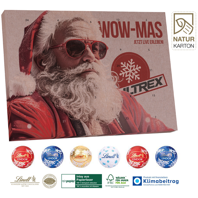 Adventskalender aus Naturkarton Lindt „Gourmet Edition” Organic, inkl. 4-farbigem Druck