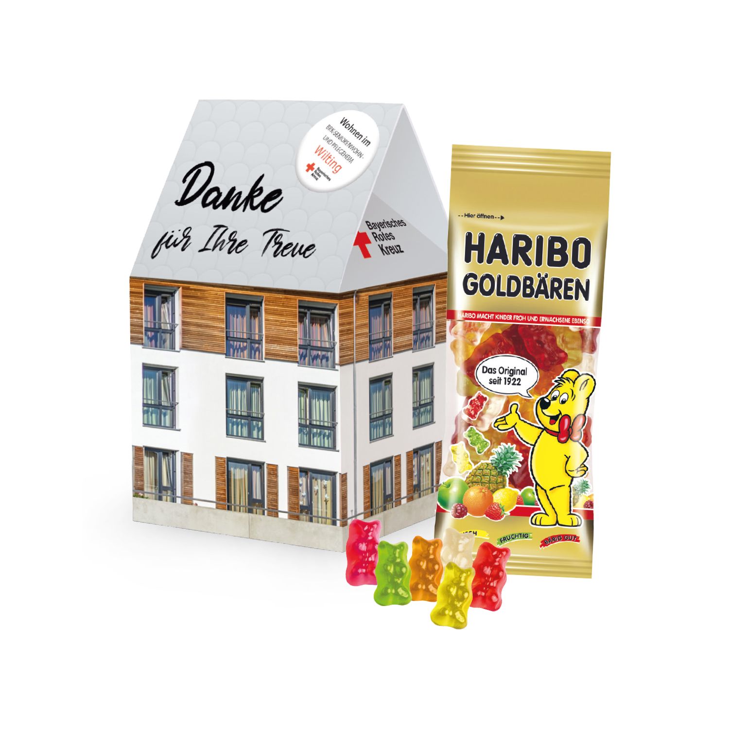 3D Präsent Haus HARIBO Goldbären, inkl. 4-farbigem Druck 3D Präsent Haus HARIBO Goldbären, inkl. 4-farbigem Druck