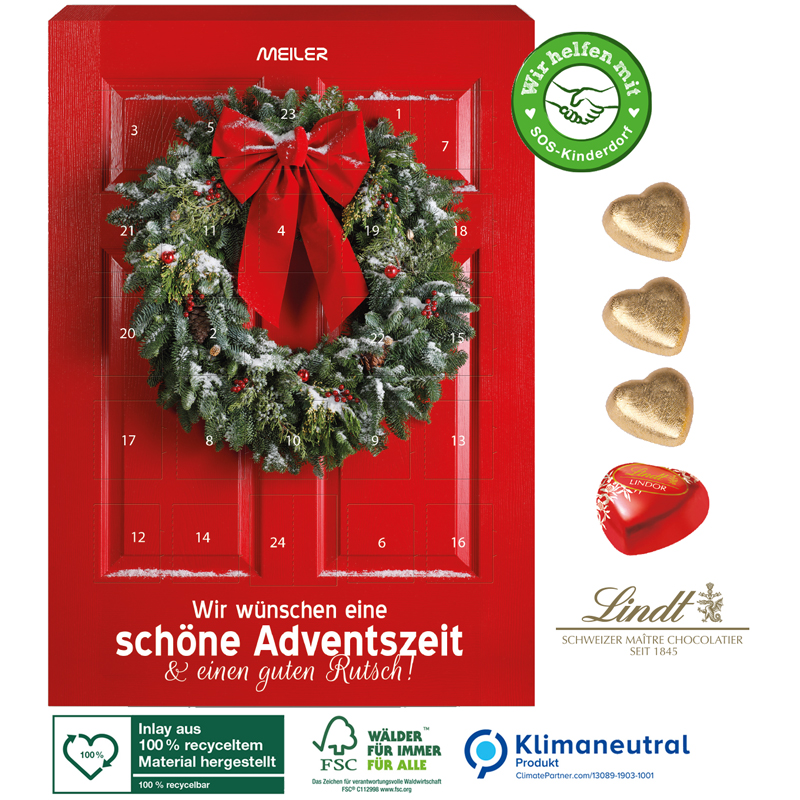 Adventskalender Lindt Schokoladen-Herzen, inkl. 4-farbigem Druck