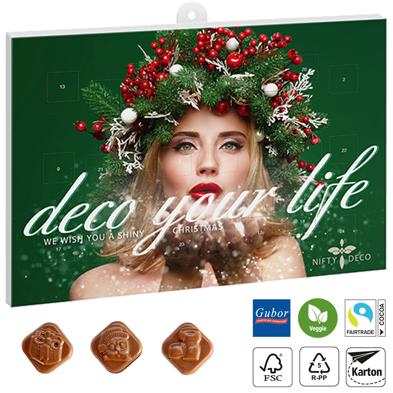 Classic Schoko-Wand-Adventskalender mit Gubor Schokolade, inkl. 4-farbigem Druck