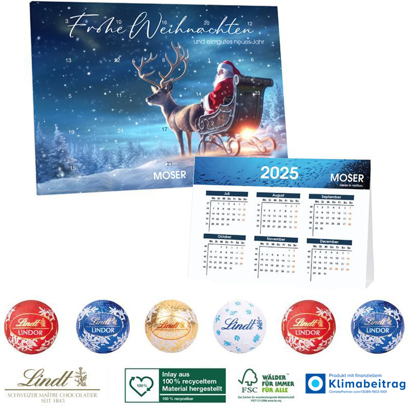 Adventskalender mit Jahresplaner Lindt Minis, inkl. 4-farbigem Druck