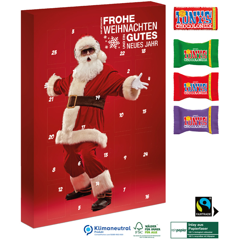 Adventskalender mit Tony´s Schokolade, inkl. 4-farbigem Druck Adventskalender mit Tony´s Schokolade, inkl. 4-farbigem Druck