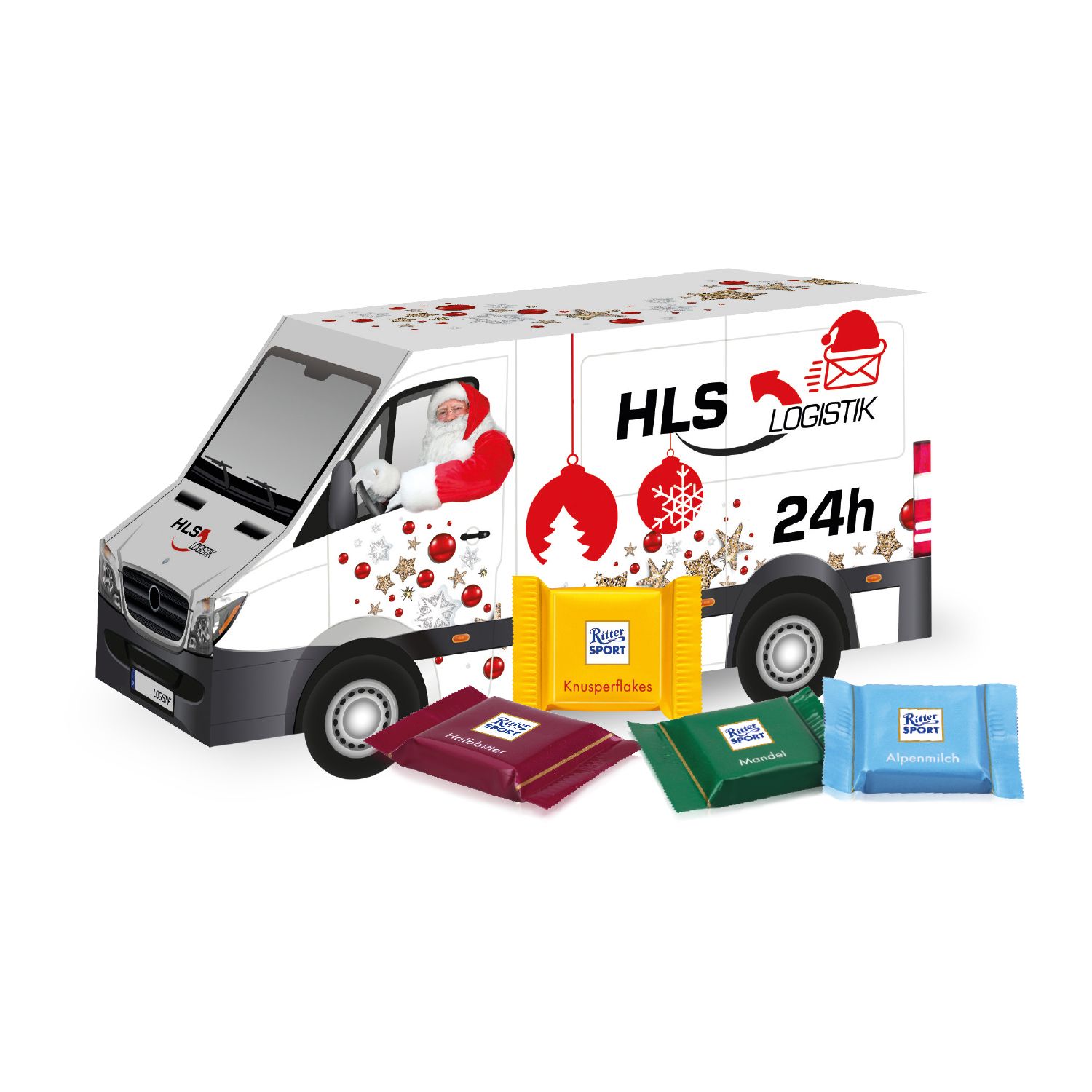 3D Weihnachts Transporter Ritter Sport Schokotäfelchen, inkl. 4-farbigem Druck