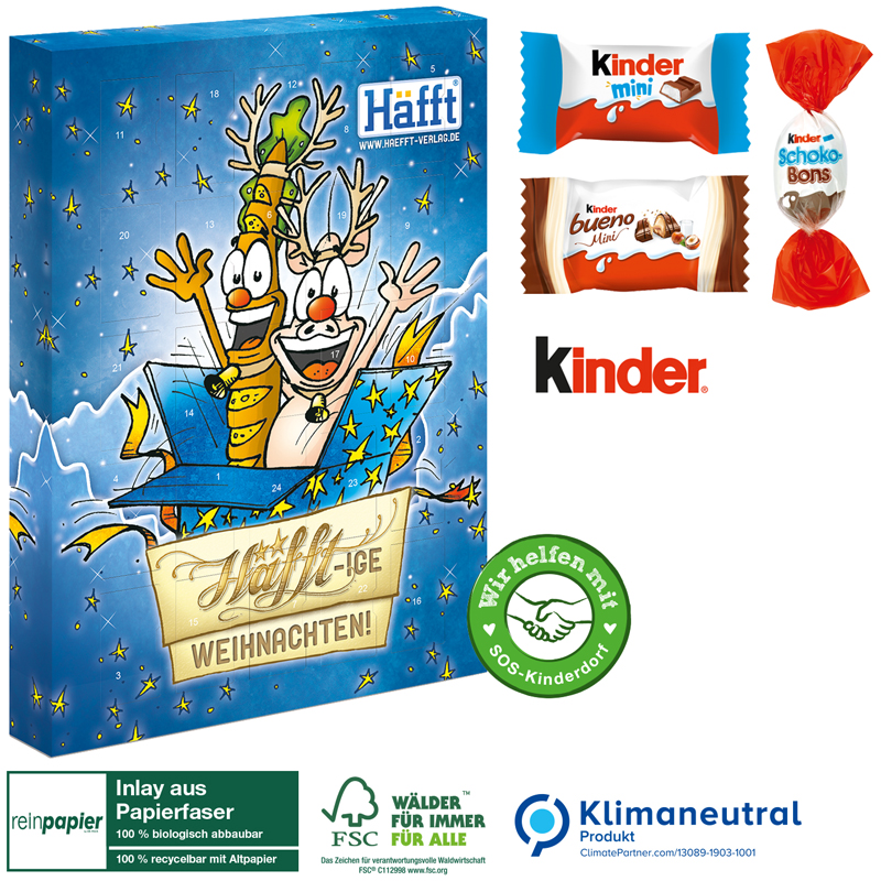 Adventskalender kinder® „Happy Moments“ Organic, inkl. 4-farbigem Druck