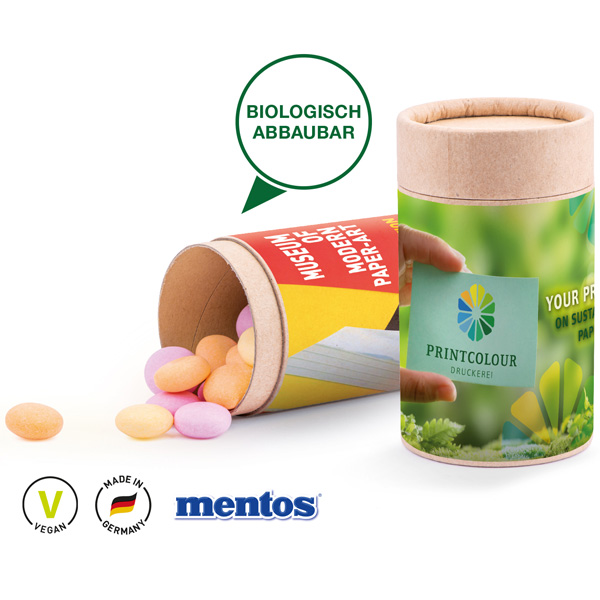Papierdose Eco Midi mit Mentos Papierdose Eco Midi mit Mentos Fruit, inkl. 4-farbigem Druck