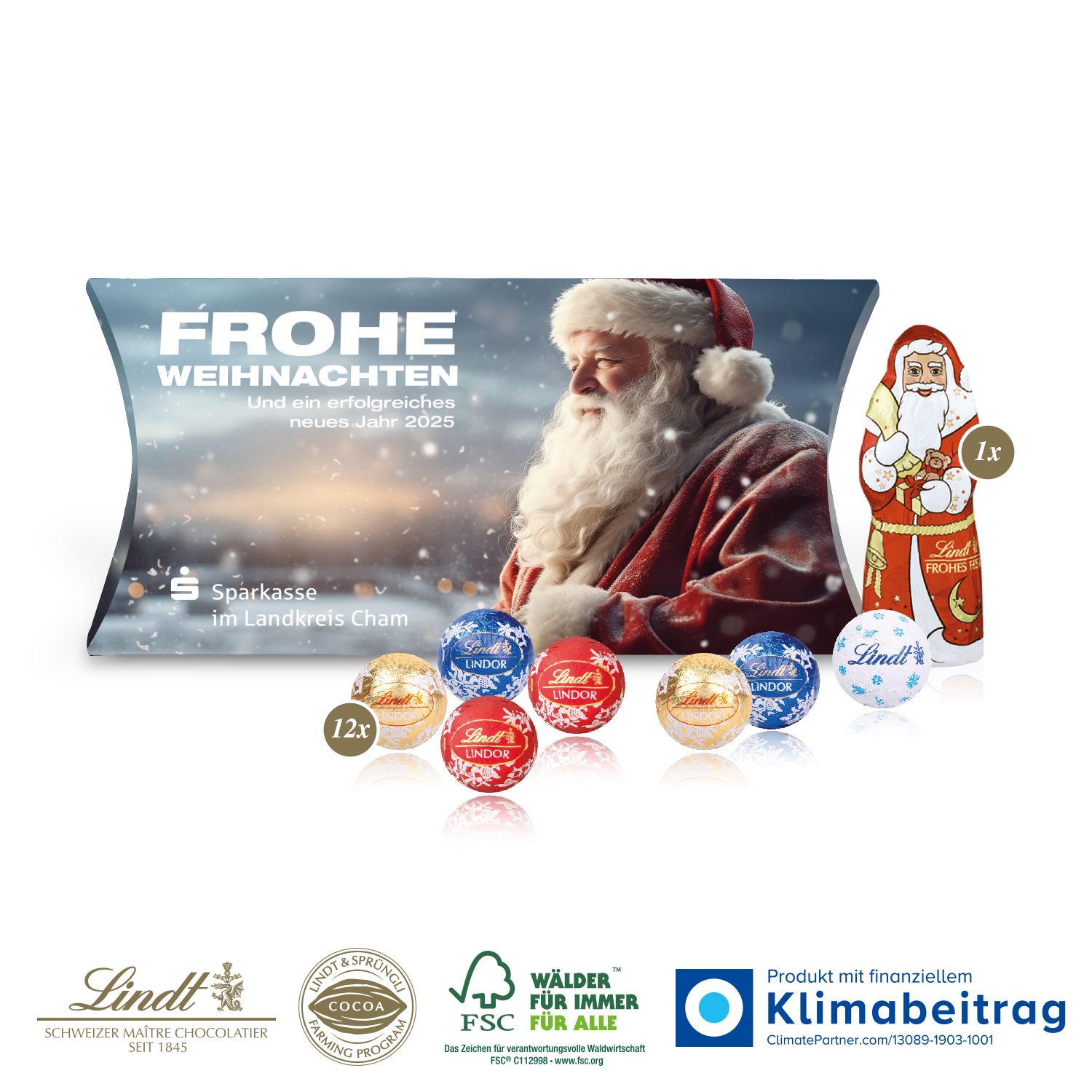 Kissenverpackung „Creative“ mit Lindt Minis, inkl. 4-farbigem Druck
