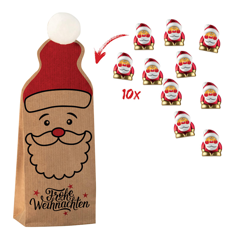 Christmas Bag mit Mini Schokoladen-Weihnachtsmännern, inkl. 4-farbigem Druck