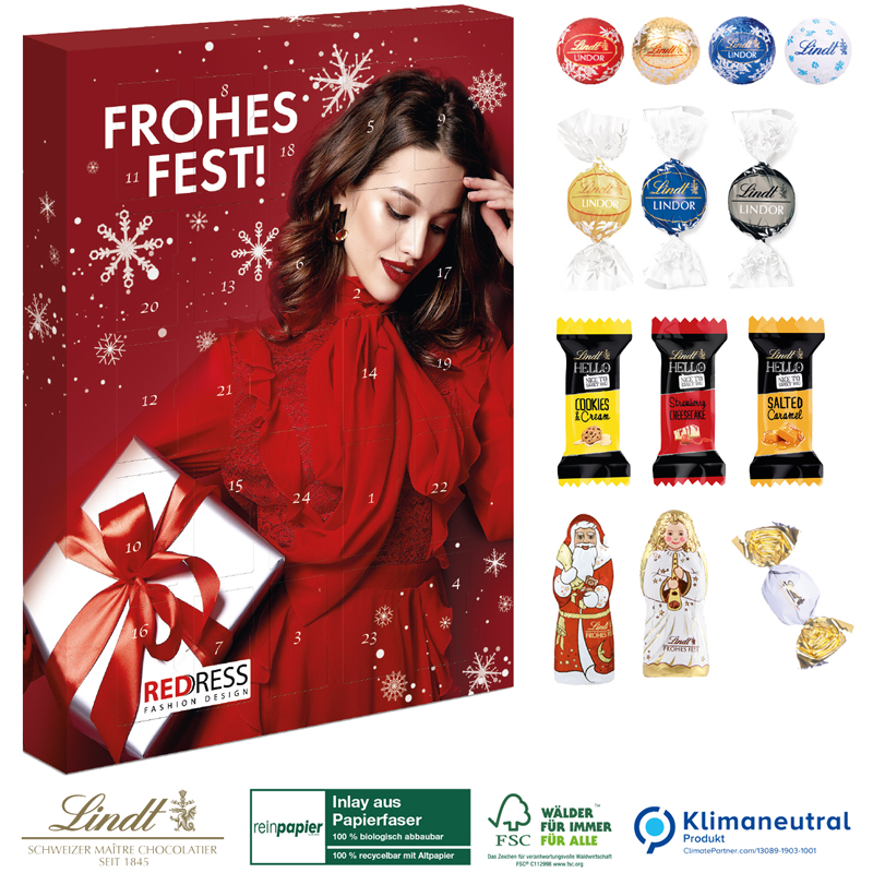 Adventskalender Lindt Premium-Selection  Organic , inkl. 4-farbigem