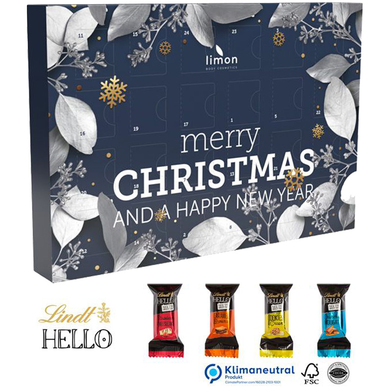 Adventskalender Multi Eco Lindt HELLO Mini (komplett aus Papier), inkl. 4-farbigem Druck