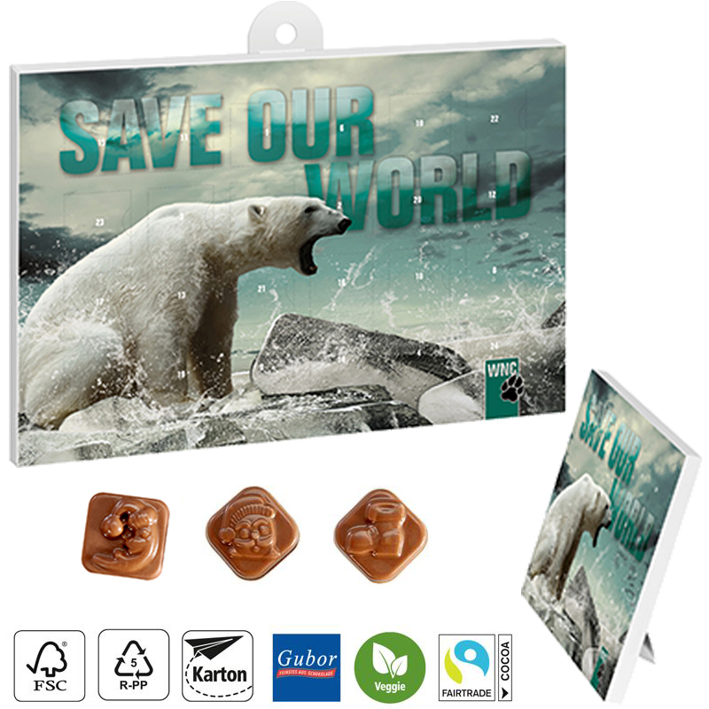 A5-Schoko-Adventskalender mit Gubor, inkl. 4-farbigem Druck