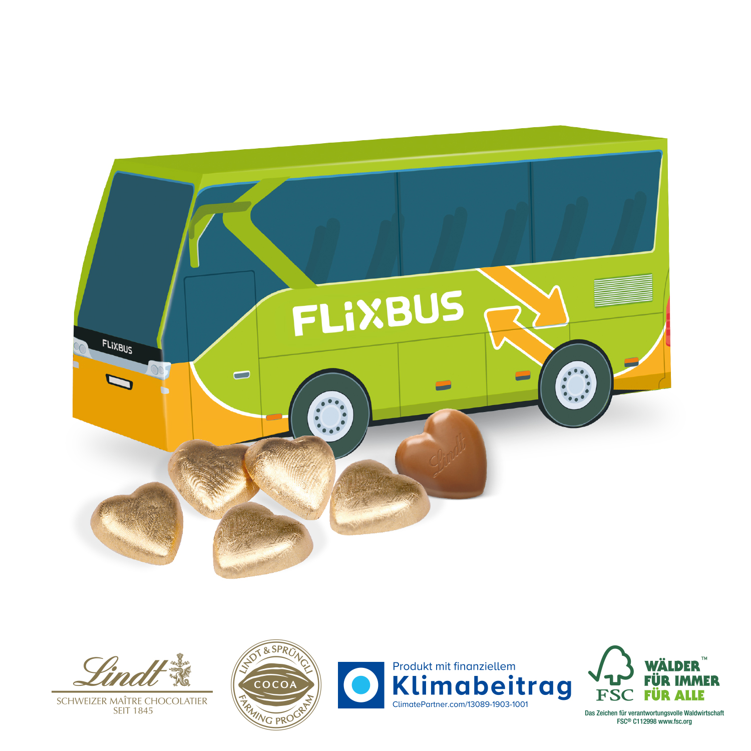 3D Präsent Bus Lindt Herzen, inkl. 4-farbigem Druck