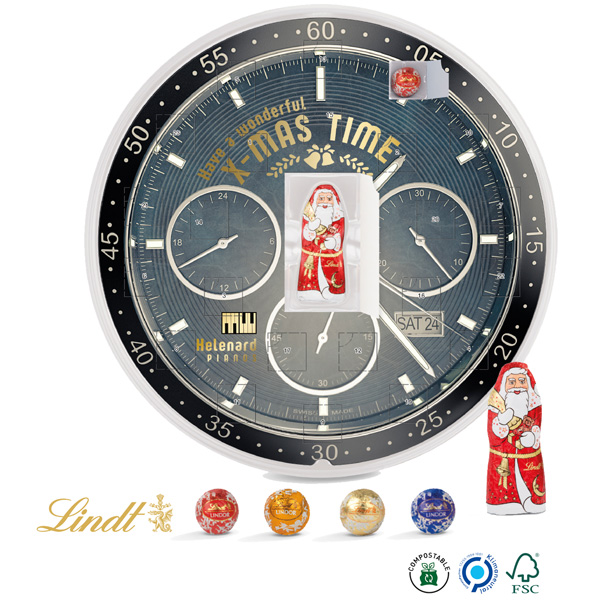 Adventskalender Rund mit Lindt Minis + Weihnachtsmann Adventskalender Rund mit Lindt Minis + Weihnachtsmann, inkl. 4-farbigem Druck