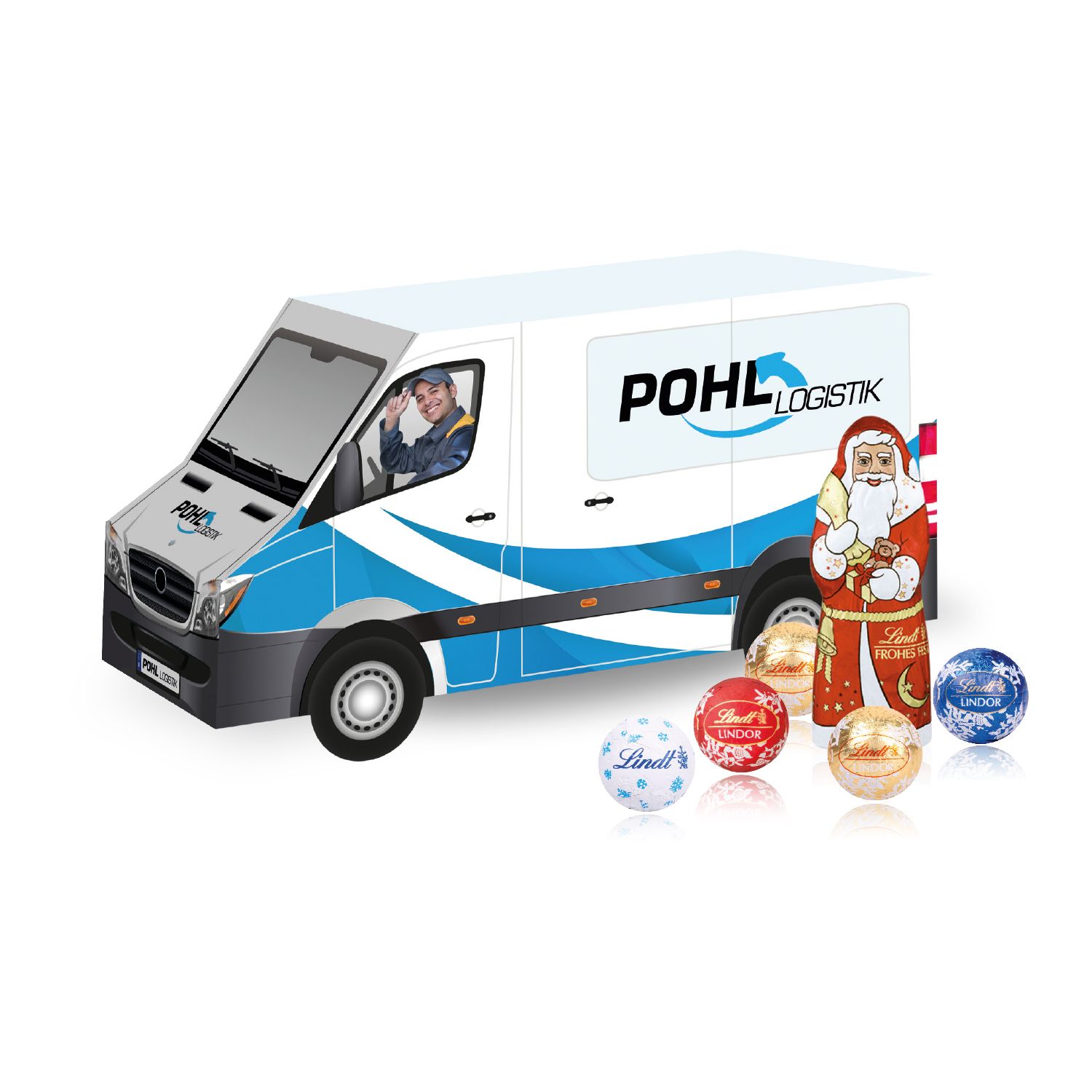 3D Weihnachts Transporter Lindt Minis, inkl. 4-farbigem Druck