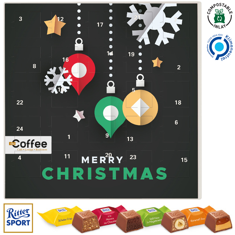 Adventskalender quadratisch Ritter SPORT Schokowürfel, inkl. 4-farbigem Druck Adventskalender quadratisch Ritter SPORT Schokowürfel, inkl. 4-farbigem Druck