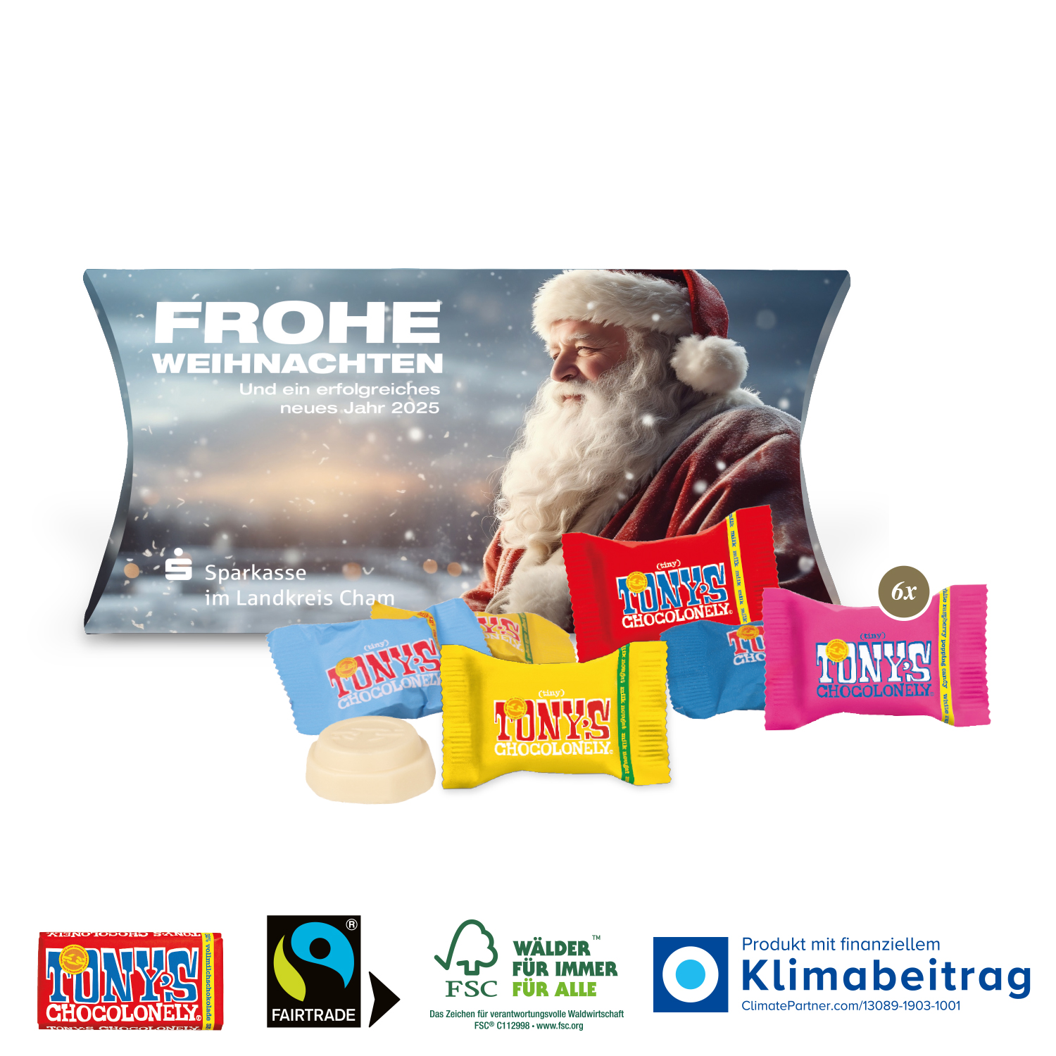 Kissenverpackung „Creative“ mit Tony´s Schokolade, inkl. 4-farbigem Druck