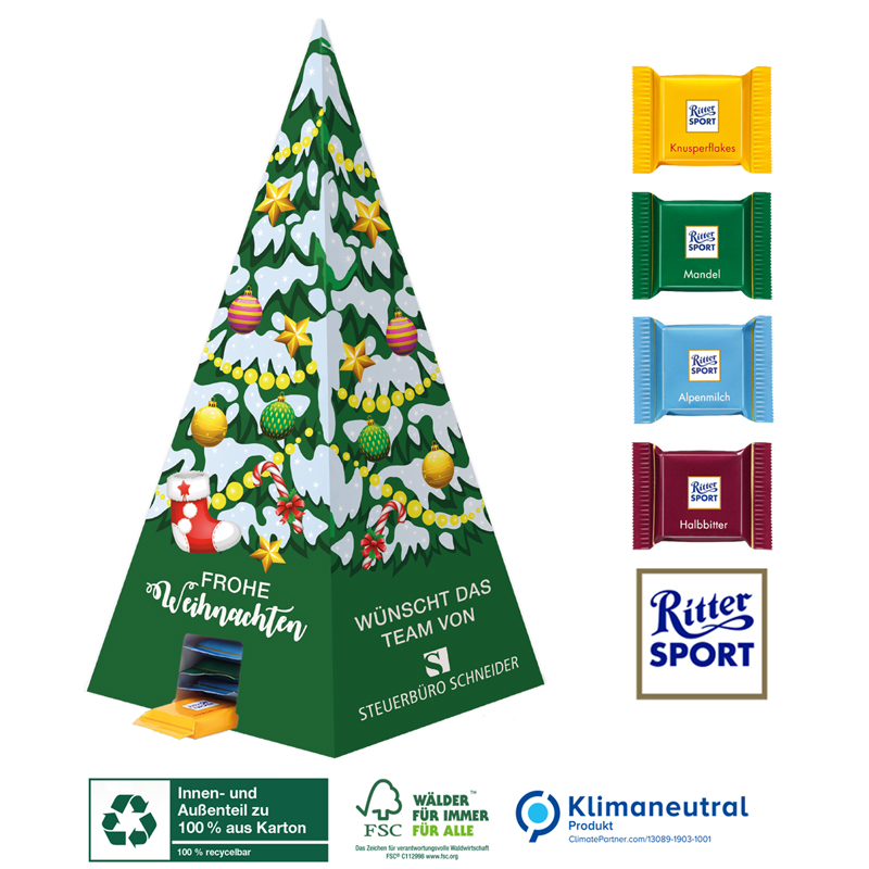Karton-Adventskalender Weihnachtspyramide Ritter SPORT, inkl. 4-farbigem Druck Karton-Adventskalender Weihnachtspyramide Ritter SPORT, inkl. 4-farbigem Druck