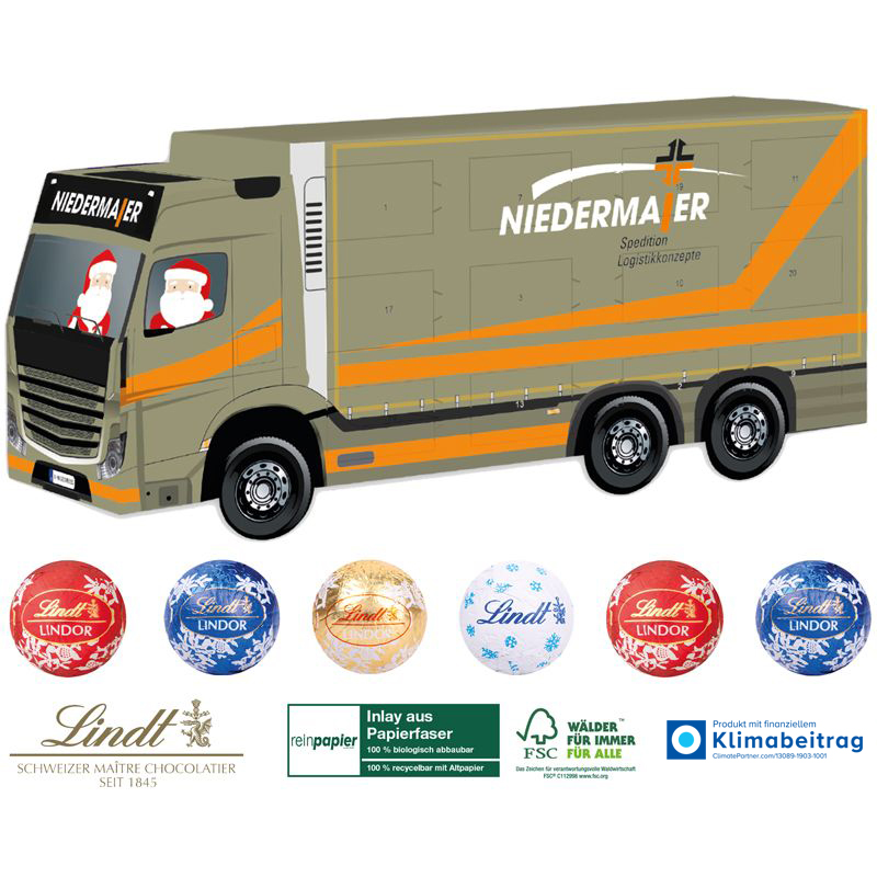 3D Adventskalender Lindt LKW Organic , inkl. 4-farbigem Druck 3D Adventskalender Lindt LKW Organic , inkl. 4-farbigem Druck