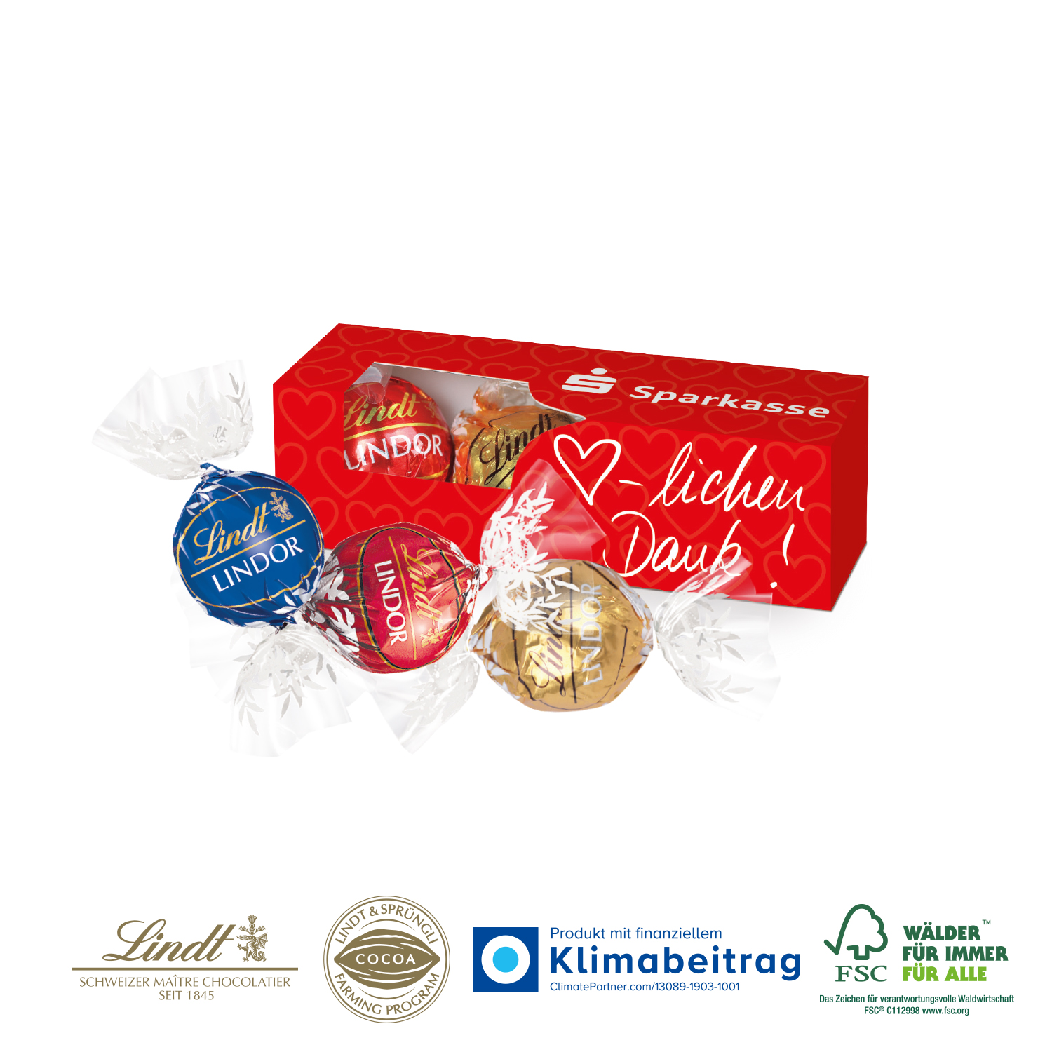 Lindt Lindor Präsent 3er, inkl. 4-farbigem Druck Lindt Lindor Präsent 3er, inkl. 4-farbigem Druck