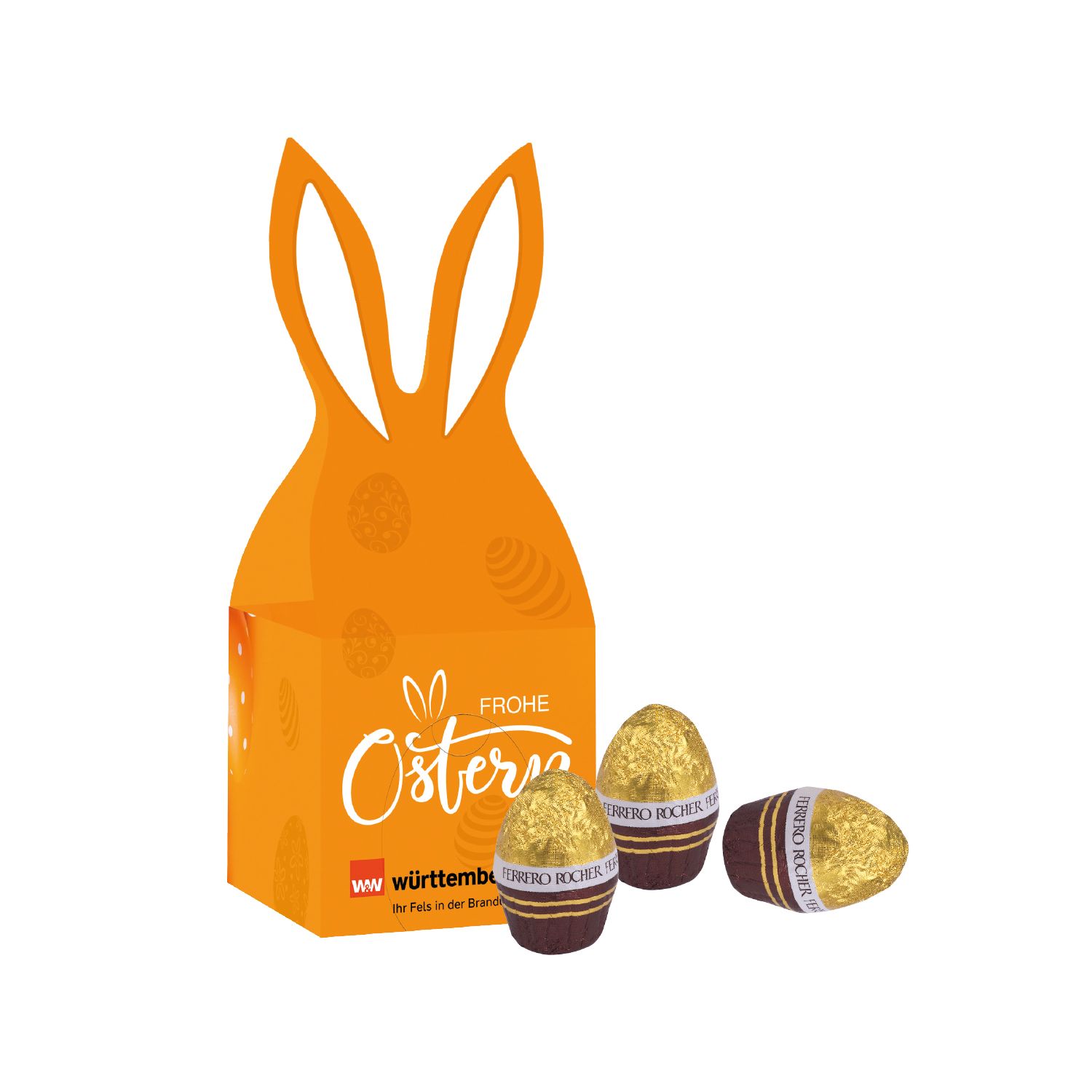 3D Präsent „Häschen“ mit Ferrero Rocher Ostereier, inkl. 4-farbigem Druck