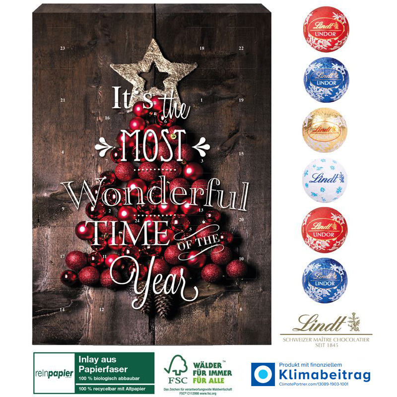 Wand-Adventskalender Organic Lindt Gourmet Edition, inkl. 4-farbigem Druck Wand-Adventskalender Organic Lindt Gourmet Edition, inkl. 4-farbigem Druck