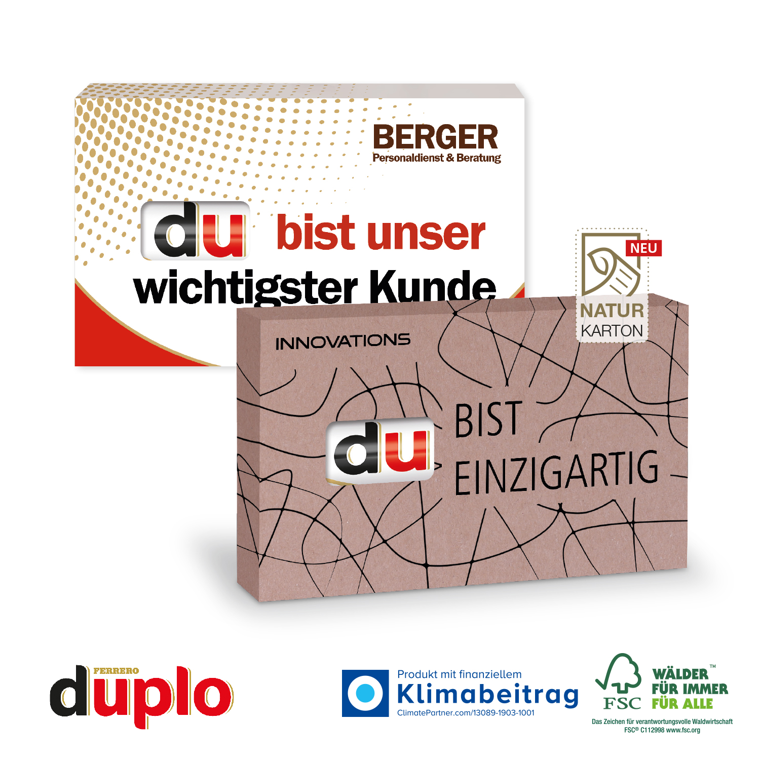 Duplo 3 Stück in Werbekartonage, inkl. 4-farbigem Druck Duplo 3 Stück in Werbekartonage, inkl. 4-farbigem Druck