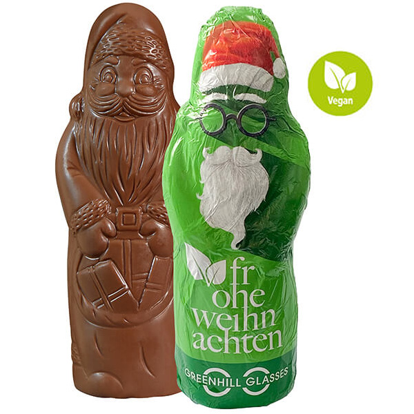 Veganer MAXI-Schoko-Weihnachtsmann 50 g, inkl. 4-farbigem Druck