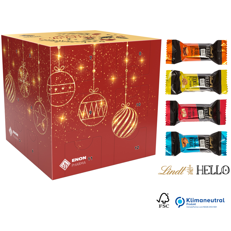 Adventskalender Würfel Lindt HELLO Mini ECO, inkl. 4-farbigem Druck Adventskalender Würfel Lindt HELLO Mini ECO, inkl. 4-farbigem Druck